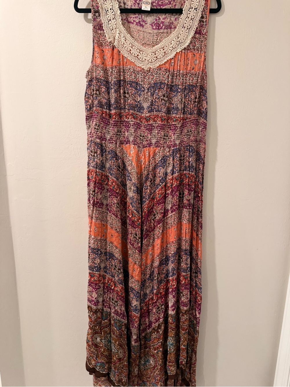 Bila Boho Crochet-Trim Maxi Dress in Orange and Purple